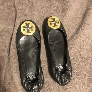 Tory Burch Reva Black Leather Gold Emblem